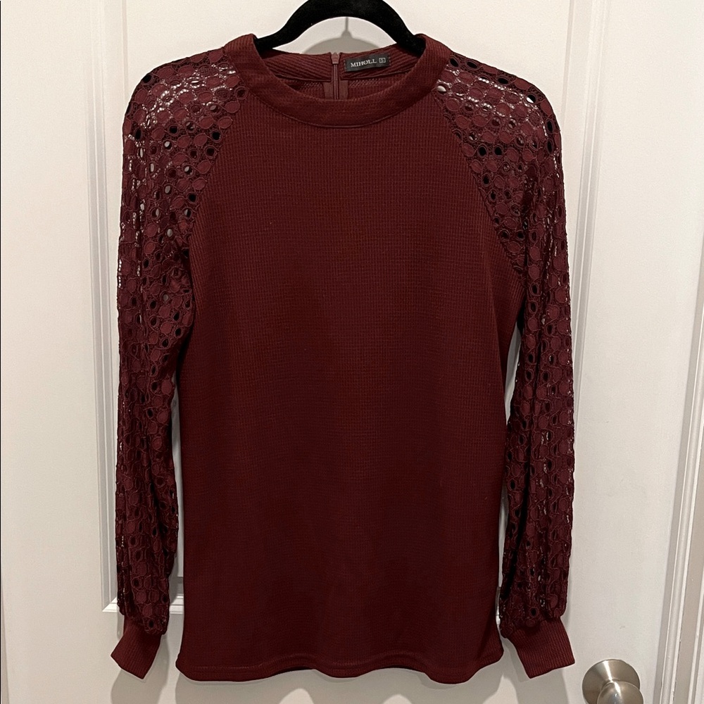 Maroon Lace Sleeve blouse